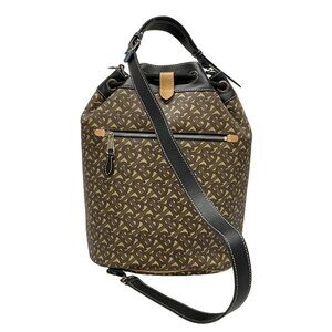 Auth Burberry Chesterton Beige Dark Brown Black PVC Leather Backpack